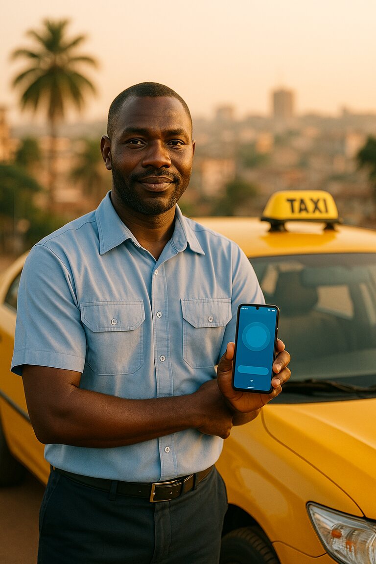 Malambi Taximan driver, yellow Yaoundé taxi