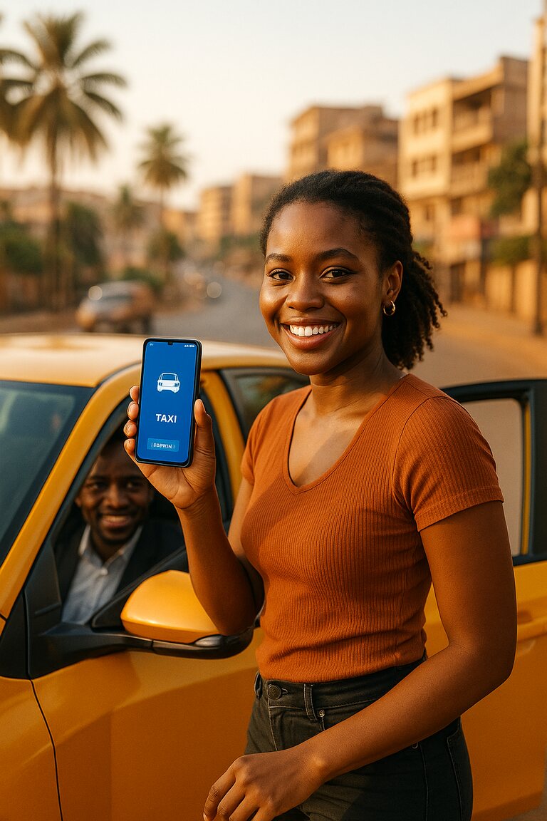 Passenger using the Malambi Taxi app in Yaoundé